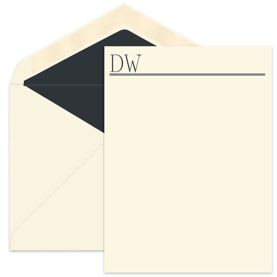 Roman Monogram Flat Note Cards - Raised Ink